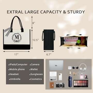 BeeGreen Canvas Tote Bag Initial Gifts Personalized Gifts for Women Mom Godmother NaNa Bridesmaids G...