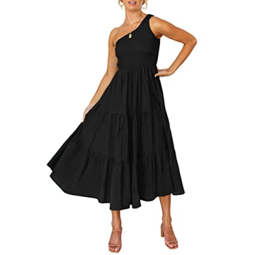 ZESICA Women's Bohemian Floral One Shoulder Midi Dress - Elegant Beach Wear