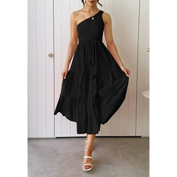 ZESICA Bohemian Floral One Shoulder Midi Dress - Beach Elegance