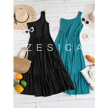 ZESICA Bohemian Floral One Shoulder Midi Dress - Beach Elegance