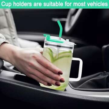 AiHeart Glass Tumbler with Lid and Straws,40oz Glass Cup with Handle,Drinking Glasses with Silicone Coaster,Glass Water Cup,Smoothie Cup,Beer Cup,Ice Coffee Cup,Fits In Cup Holder(Green)