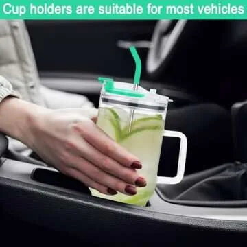 AiHeart Glass Tumbler with Lid and Straws,40oz Glass Cup with Handle,Drinking Glasses with Silicone Coaster,Glass Water Cup,Smoothie Cup,Beer Cup,Ice Coffee Cup,Fits In Cup Holder(Green)
