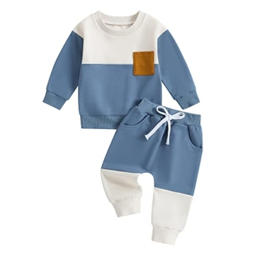 Tsnbre Baby Boy Fall Long Sleeve Color Block Outfit Set for Newborns