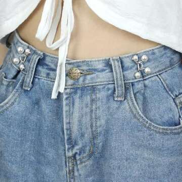Qkari Jean Button Pins, Adjustable Jean Button, Detachable Jean Button Pin, No Sewing Required, Perfect Fit Instant Jean Button.(White Pearl)