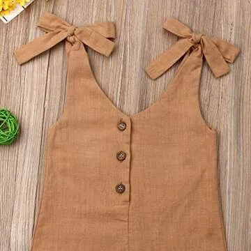 GOOCHEER Toddler Kids Baby Girl Summer Clothes Solid Strap Romper Bodysuit Jumpsuit Playsuit Overalls Outfit (Brown, 2-3T)