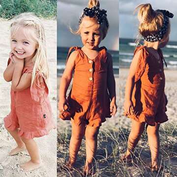 GOOCHEER Toddler Kids Baby Girl Summer Clothes Solid Strap Romper Bodysuit Jumpsuit Playsuit Overalls Outfit (Brown, 2-3T)
