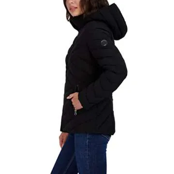 Nautica Women's Short Stretch Lightweight Puffer Jacket with Removeable Hood