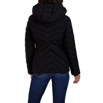 Nautica Women's Short Stretch Lightweight Puffer Jacket with Removeable Hood