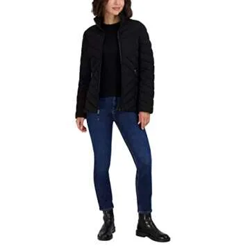 Nautica Women's Short Stretch Lightweight Puffer Jacket with Removeable Hood