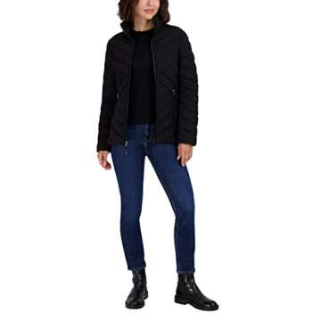 Nautica Women's Short Stretch Lightweight Puffer Jacket with Removeable Hood