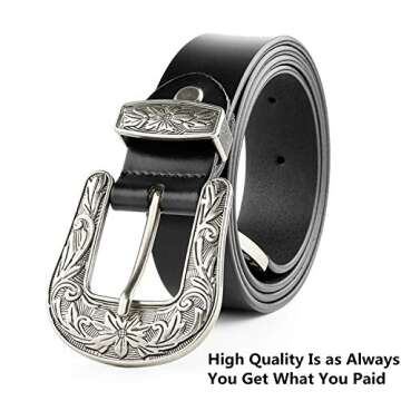 JASGOOD Women Leather Belts Ladies Vintage Western Design Black Waist Belt for Pants Jeans Dresses (...
