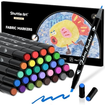 Shuttle Art Fabric Markers Pens - 30 Colors, Dual Tip Permanent No Bleed