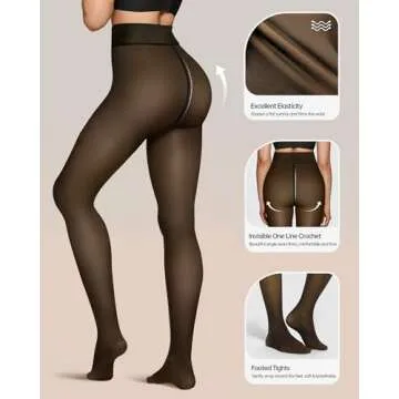 OEAK Womens 2 Pairs Fleece Lined Tights Leggings Sheer Fake Translucent Pantyhose Thermal High Waisted Footed Opaque Tights Black + Coffee 220g L/XL