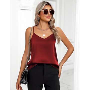 Zeagoo Women's Silk Satin Tank Tops 2025 V Neck Adjustable Spaghetti Strap Sleeveless Camisole Summer Basic Blouse