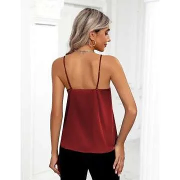 Zeagoo Women's Silk Satin Tank Tops 2025 V Neck Adjustable Spaghetti Strap Sleeveless Camisole Summer Basic Blouse