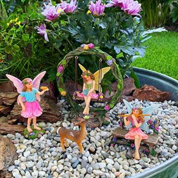 Mood Lab Fairy Garden Kit - Swing Set of 6 pcs Miniature Figurines & Accessories - Hand Painted for ...