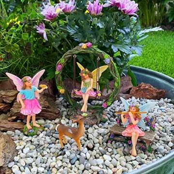 Mood Lab Fairy Garden Kit - Swing Set of 6 pcs Miniature Figurines & Accessories - Hand Painted for ...