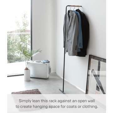 Yamazaki Home Leaning Slim Coat Hanger Clothes Rack - Space Saving Steel Black One Size