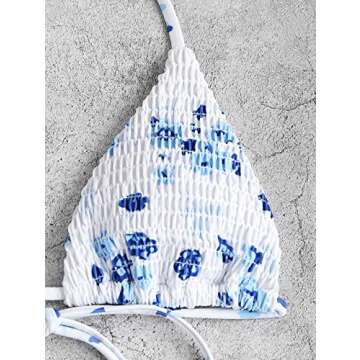 ZAFUL Women Ditsy Print Smocked String Bikini Swimwear