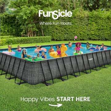Funsicle Oasis Designer Outdoor Rectangular Frame Above Ground Swimming Pool Set with Accessories an...