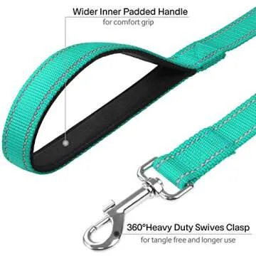 FunTags 6FT Reflective Dog Leash with Soft Padded Handle for Training,Walking Lead for Large, Medium,Turquoise