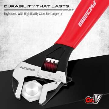 6" Adjustable Wrench Pipe Spanner: Wide Jaw Black Oxide Wrench With Cushion Grip, Laser Marked Metric & SAE Scales, CR-V Steel, for Professionals