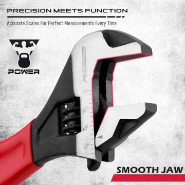 6" Adjustable Wrench Pipe Spanner: Wide Jaw Black Oxide Wrench With Cushion Grip, Laser Marked Metric & SAE Scales, CR-V Steel, for Professionals