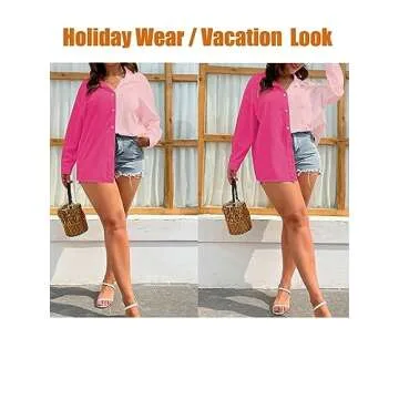 OYOANGLE Women's Plus Oversize Casual Long Sleeve Blouse