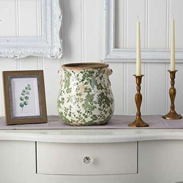 Elegant 10in Ceramic Green Scroll Planter for Home Decor