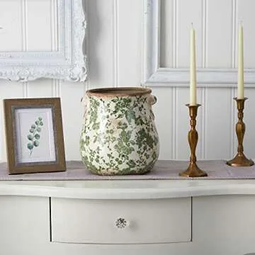 Elegant 10in Ceramic Green Scroll Planter for Home Decor