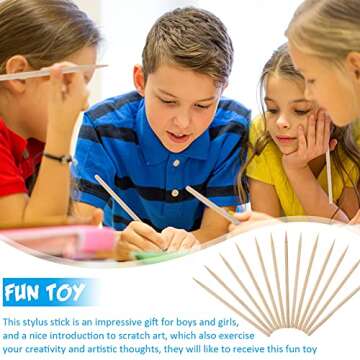 Chinco 150 Pieces Heavy Duty Wood Stylus Tools for Scratch Wooden Art Stylus Stick DIY Creative Draw Sticks for Teens and Teacher