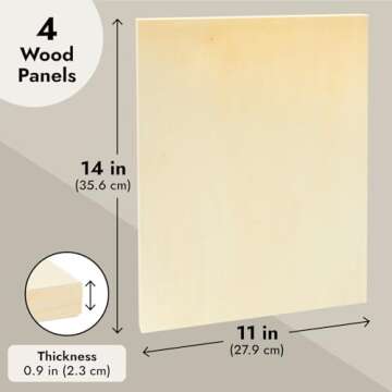 Bright Creations Unfinished Wood Panels for Painting, Blank Wooden Squares for Crafting, Art Pouring (11x14 in, 4 Pack)