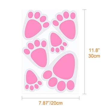 TUPARKA 6 Sheet 36 Pcs Easter Bunny Feet Home Floor Bunny Clings Decals Stickers for Easter Easter Party Game Decorations, Mixed Size