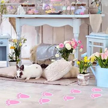 TUPARKA 6 Sheet 36 Pcs Easter Bunny Feet Home Floor Bunny Clings Decals Stickers for Easter Easter Party Game Decorations, Mixed Size