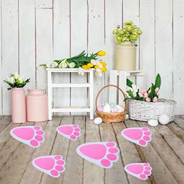 TUPARKA 6 Sheet 36 Pcs Easter Bunny Feet Home Floor Bunny Clings Decals Stickers for Easter Easter Party Game Decorations, Mixed Size
