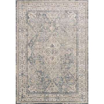 Loloi Teagan Collection 6'-7" x 9'-2" Area Rug in Sky/Natural - Large Area Rug, Soft Neutral Rug, High-Traffic Area Rug for Living Room, Bedroom, Home Office, Dining Area
