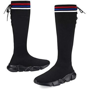 Santiro Women Knee High Thigh High Flat Stretch Boots - Comfortable Winter Footwear