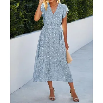 Stylish BTFBM A-Line Midi Dress in Ruffle Cap Sleeve