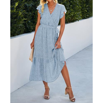 Stylish BTFBM A-Line Midi Dress in Ruffle Cap Sleeve