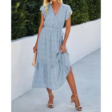 Stylish BTFBM A-Line Midi Dress in Ruffle Cap Sleeve