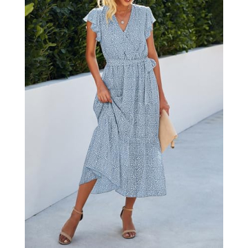 Stylish BTFBM A-Line Midi Dress in Ruffle Cap Sleeve