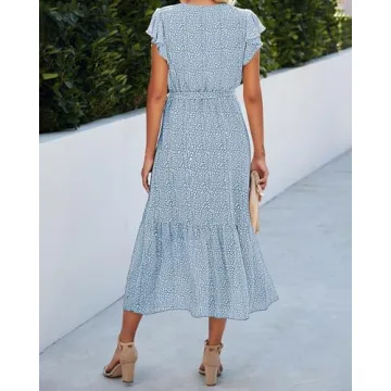 Stylish BTFBM A-Line Midi Dress in Ruffle Cap Sleeve