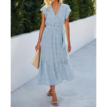 Stylish BTFBM A-Line Midi Dress in Ruffle Cap Sleeve