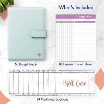 SOUL MAMA Budget Binder with Zipper Envelopes - Blue Money Organizer for Cash, A6 Binder Cash Envelo...