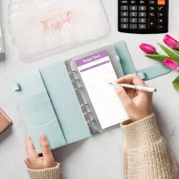 SOUL MAMA Budget Binder with Zipper Envelopes - Blue Money Organizer for Cash, A6 Binder Cash Envelopes for Budgeting, Money Saving Binder with Rose Gold Pre-Printed Stickers