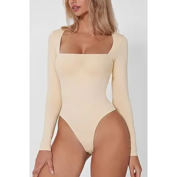 QINSEN Women Square Neck Bodysuit Stylish & Comfortable