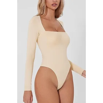 QINSEN Women Square Neck Bodysuit Stylish & Comfortable