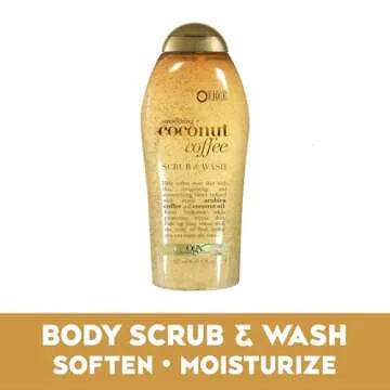 OGX Smoothing + Coconut Coffee Exfoliating Body Scrub with Arabica Coffee & Coconut Oil, Moisturizing Body Wash for Dry Skin, Paraben-Free with Sulfate-Free Surfactants, 19.5 Fl Oz (pack of 3)