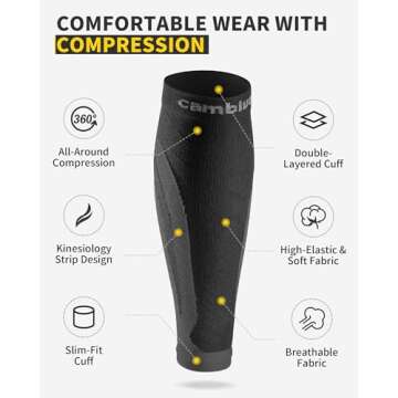 Cambivo 3 Pairs Calf Compression Sleeve for Women and Men,Leg Brace for Running, Cycling, Shin Splint Support for Working out(Black, Large-X-Large)