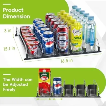 Adjustable Self-Pushing Fridge Drink Organizer for Cans Bottles